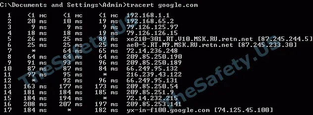 The tracert command without using a VPN
