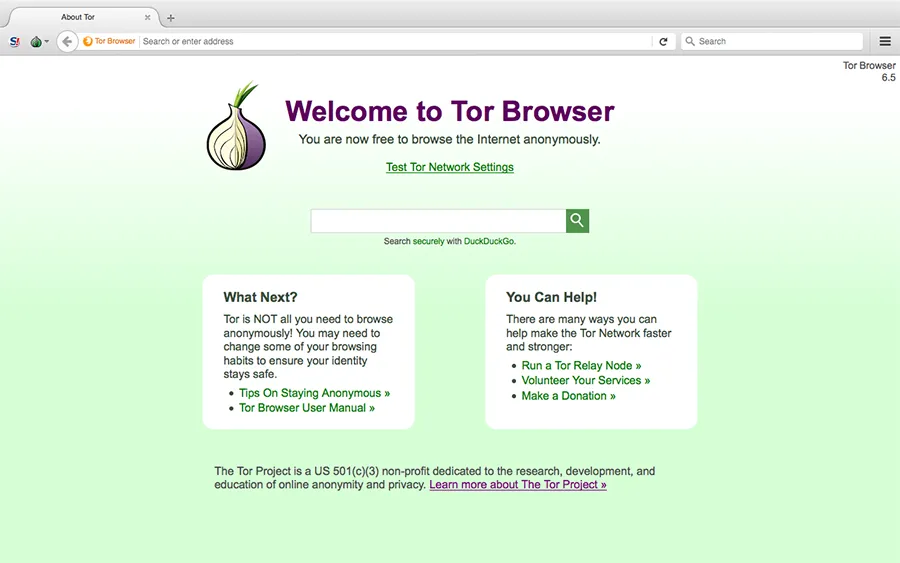 Главное окно Tor Browser