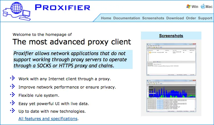 Главная страница Proxifier