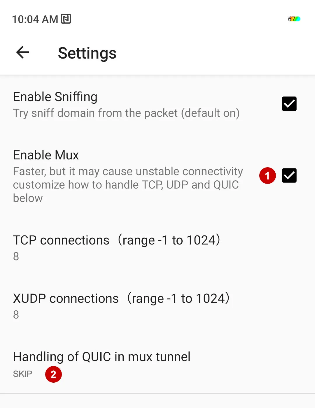 Additional settings of v2rayng on Android