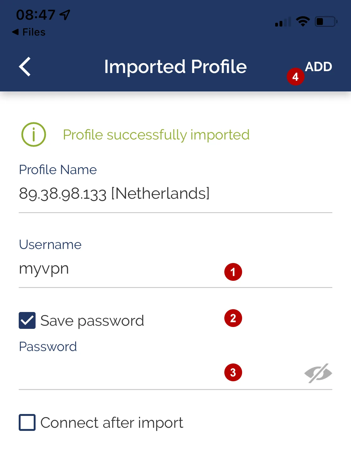 Username and password of OpenVPN on iOS 15