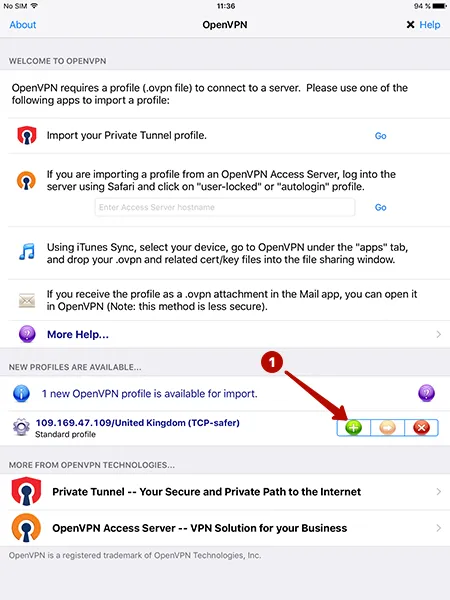 Добавить файл в OpenVPN на iOS