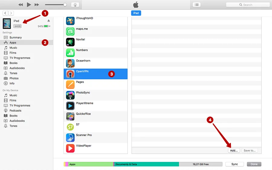 Upload OpenVPN files to the iPad via iTunes