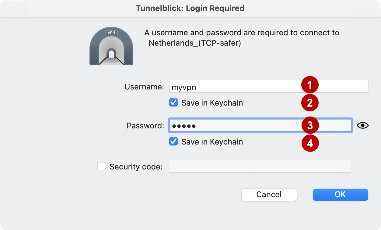 Username and Password VPN program on Tunneblick macOS