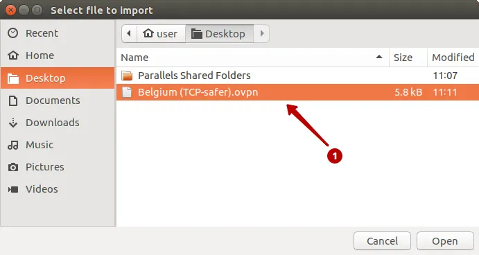 Select OpenVPN file on Ubuntu