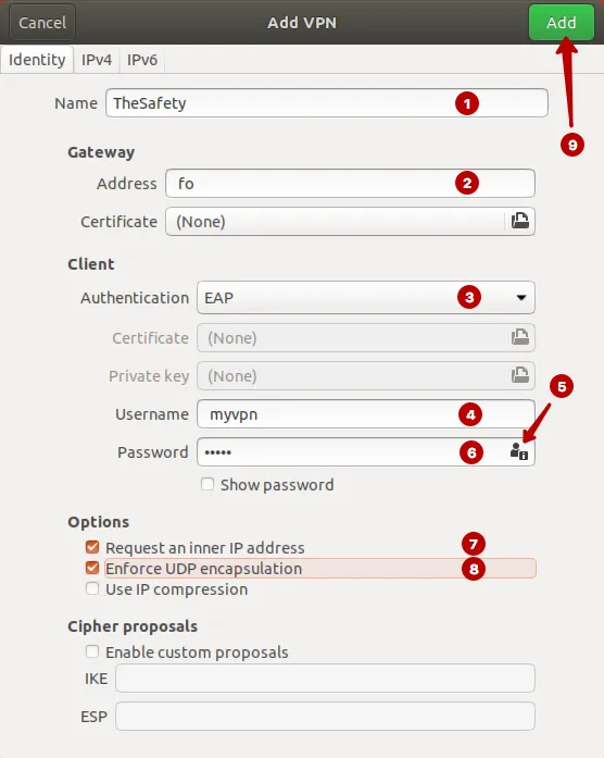 Логин и Пароль для IKEv2 VPN на Ubuntu 17