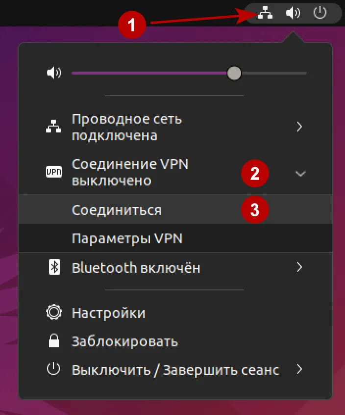 Подключение к IKEv2 VPN через меню на Ubuntu 21