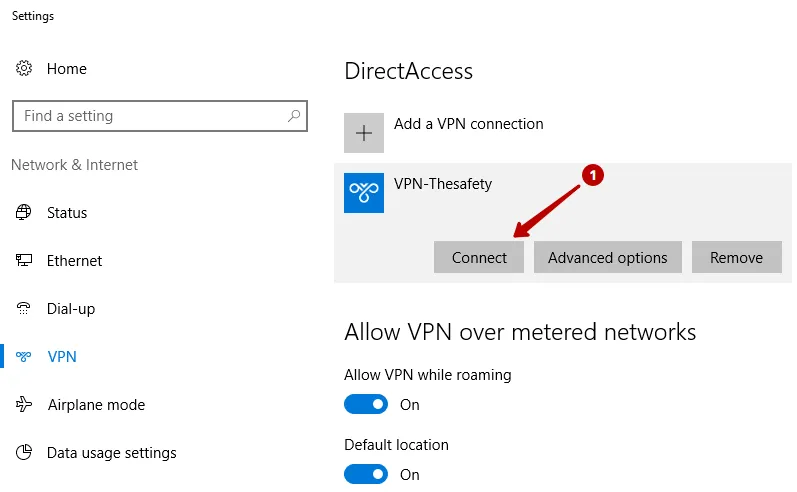 Connection to PPTP VPN on Windows 10