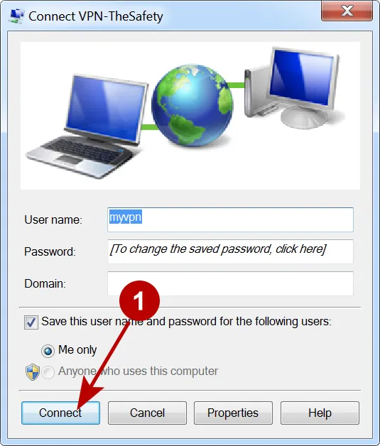 Press button for connection to IKEv2 VPN