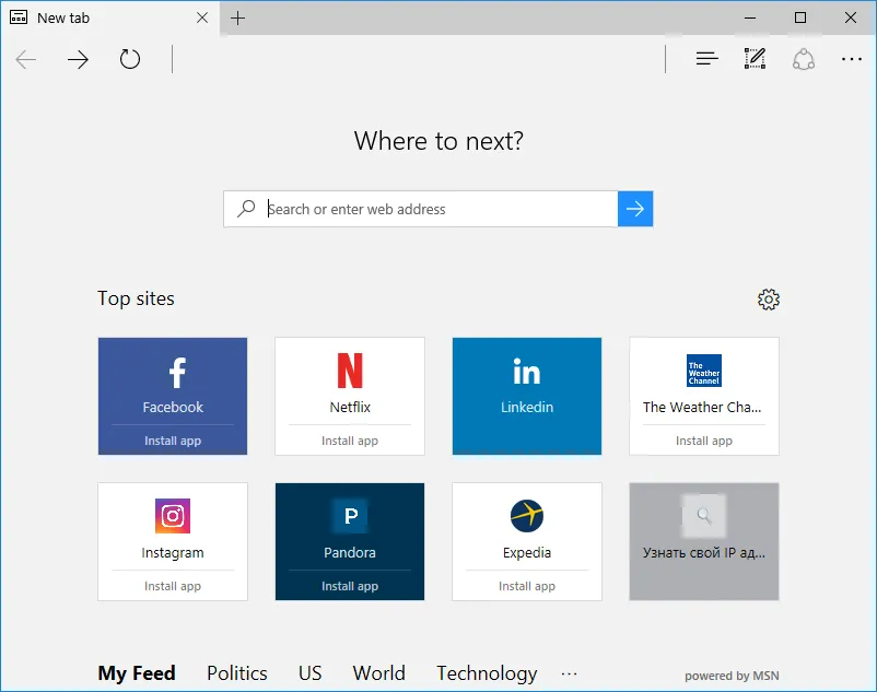 Window of Microsoft Edge browser