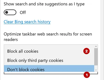 Disable cookies in Microsoft Edge