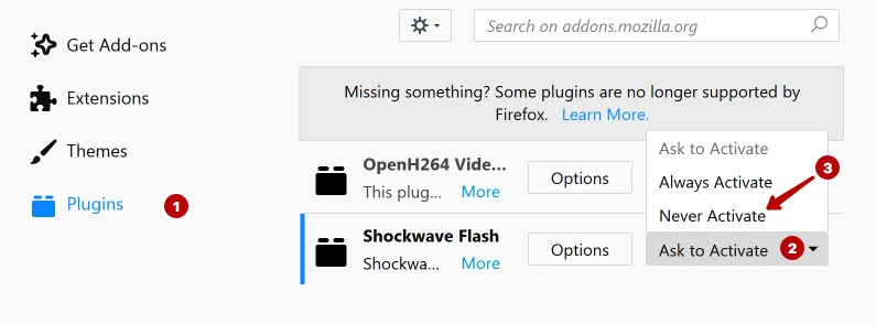 firefox adobe plugin to always activate option