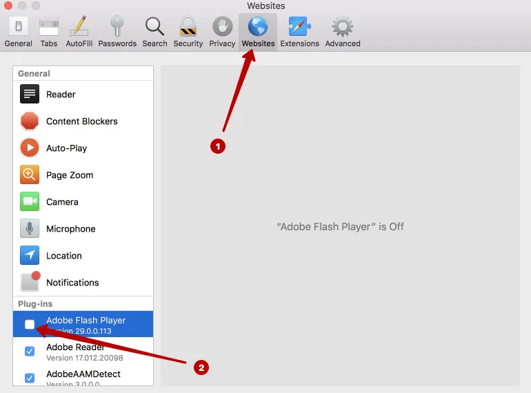 Disable Flash in Safari