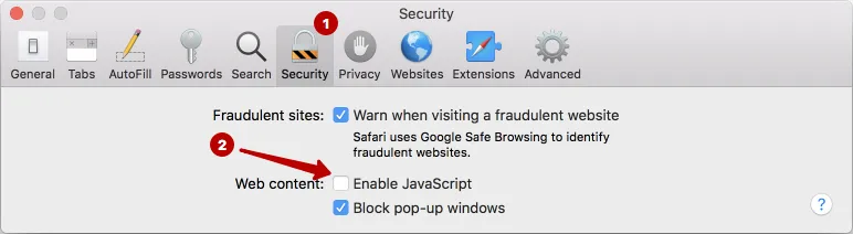 Disabling JavaScript in Safari