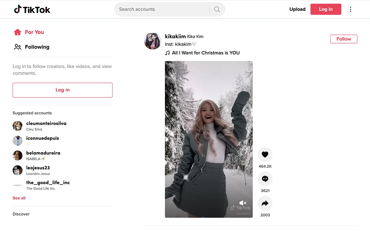 Main page of TikTok