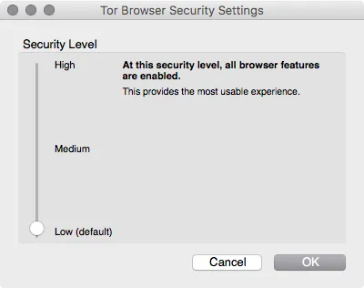 3 levels of security in Tor Browser