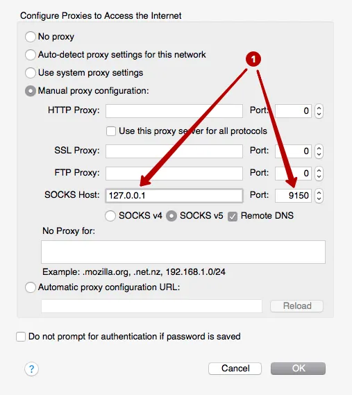 IP address and port of Tor network