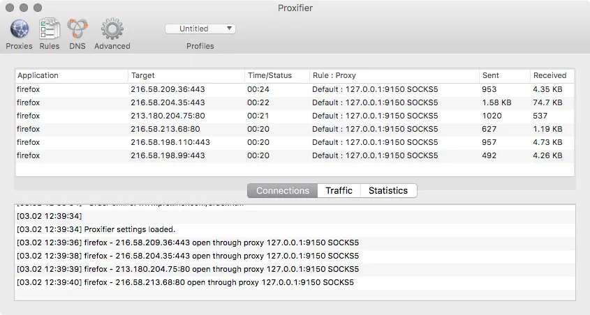 Proxifier through Tor network configured successfully