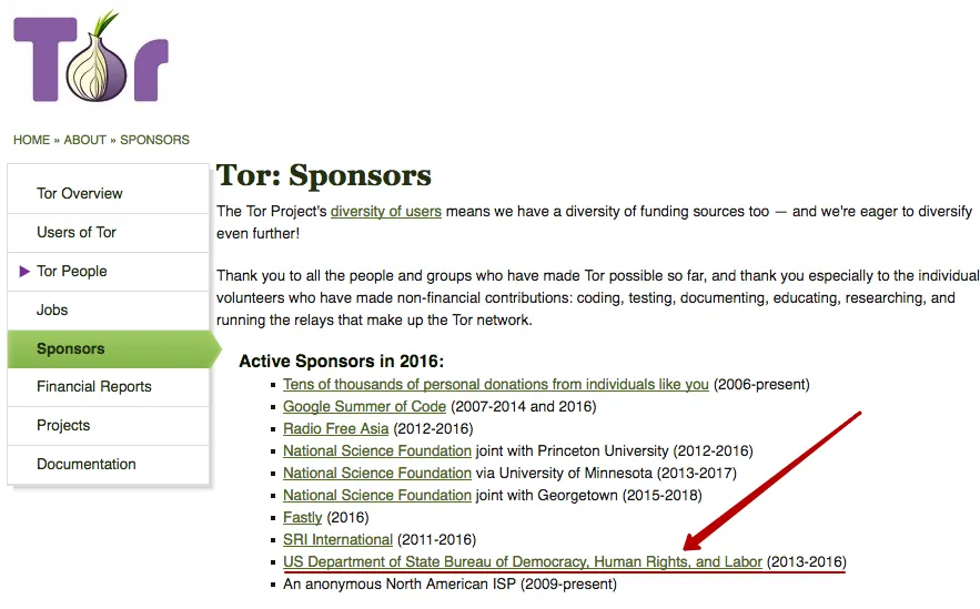 Tor sponsors for 2016 year
