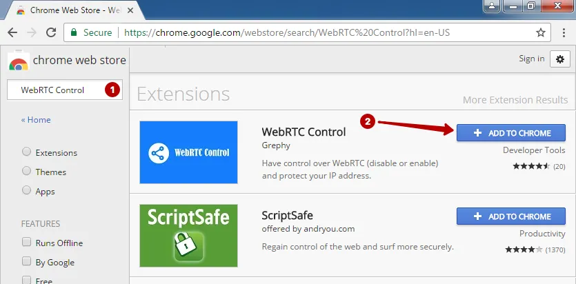Install plugin WebRTC Control in Chrome