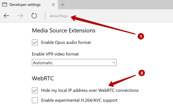 Partial disabling of WebRTC in Microsoft Edge