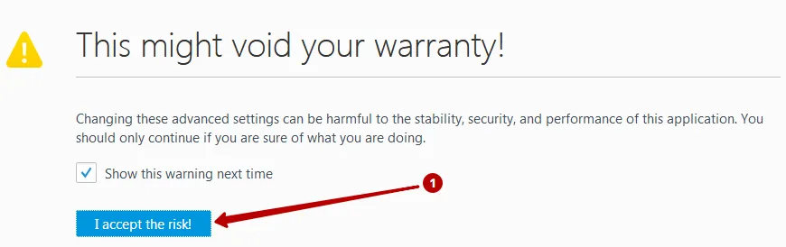 Accept the risk to disable WebRTC in Firefox