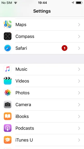 Settings Safari on iOS