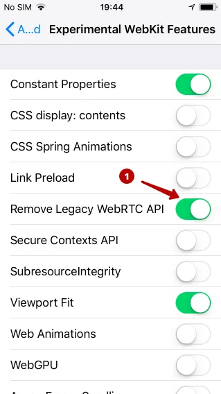 Disabling WebRTC in Safari on iOS