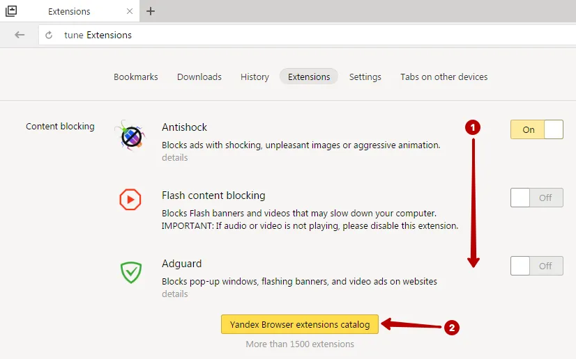 Extensions catalog to disable WebRTC in Яндекс Браузере