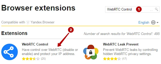 WebRTC Control plugin in Yandex Browser