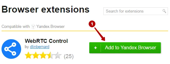 Install plugin to disable WebRTC in Yandex Browser
