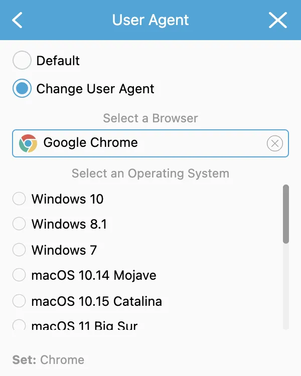 Change browser User Agent