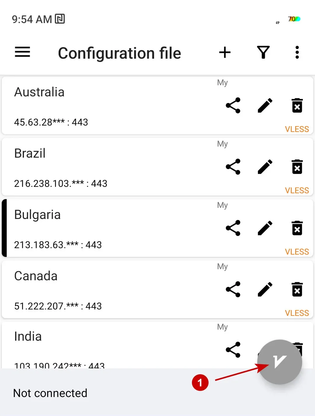 Connection to xVPN in v2rayng on Android