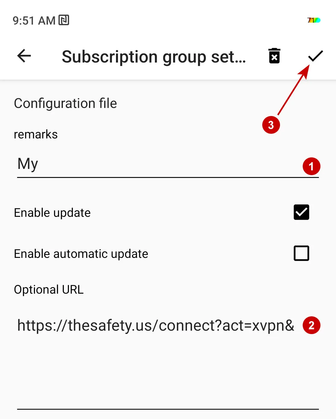 xVPN subscription data in v2rayng on Android