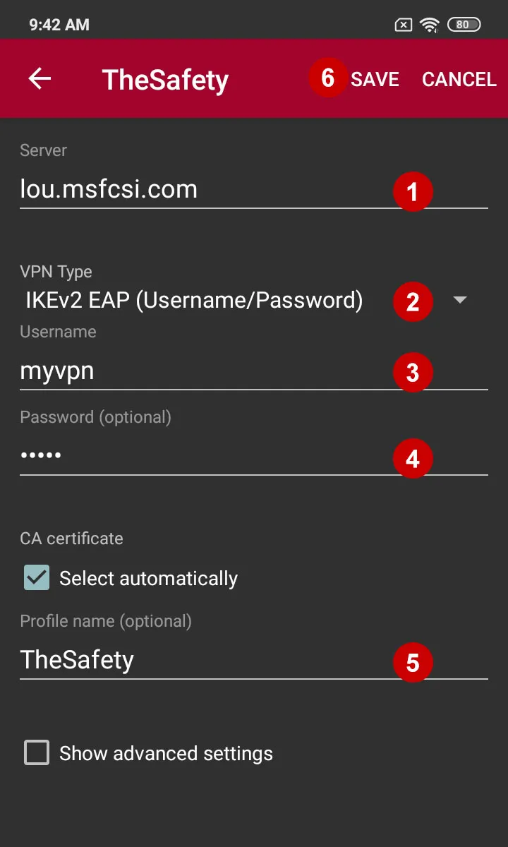 Username and password for IKEv2 VPN on Android 10