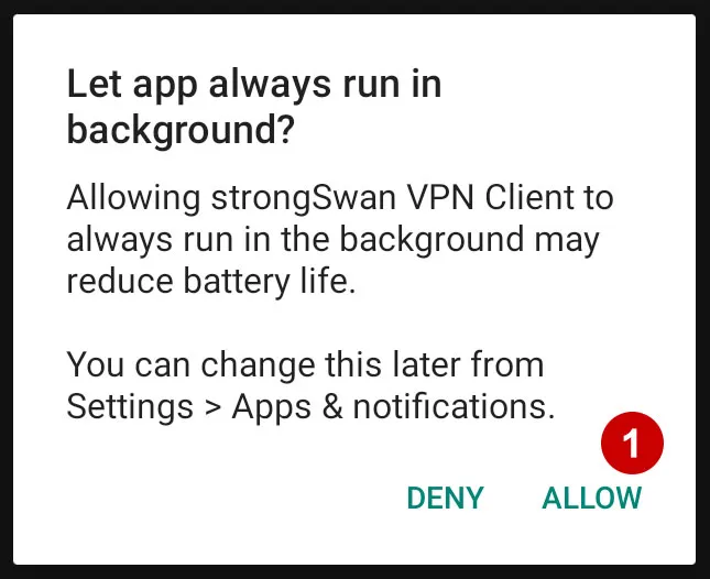 Allow strongSwan to run in background on Android 10