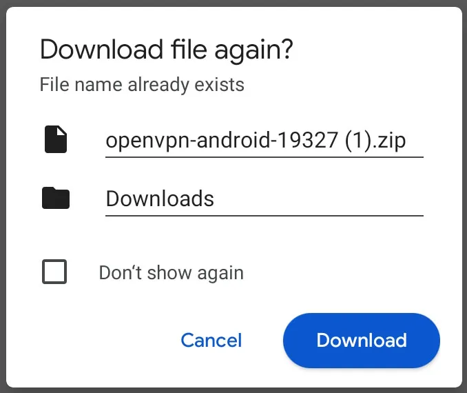Download the ZIP archive with OpenVPN files on Android 10