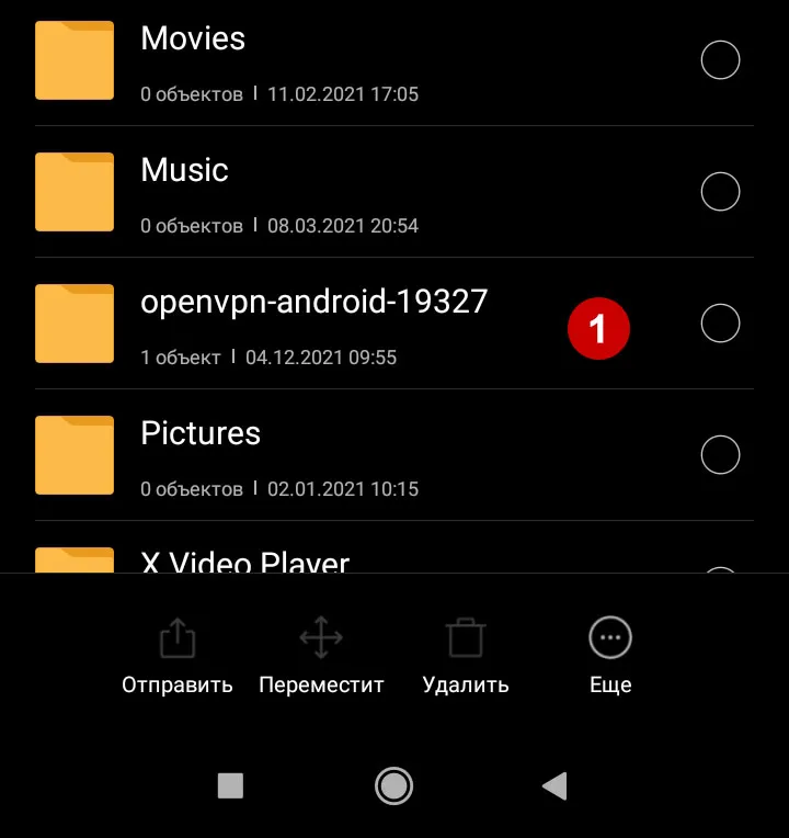 Папка с OpenVPN файлами на Android 10