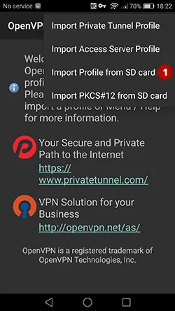 Импортировать OpenVPN файлы на Android 6
