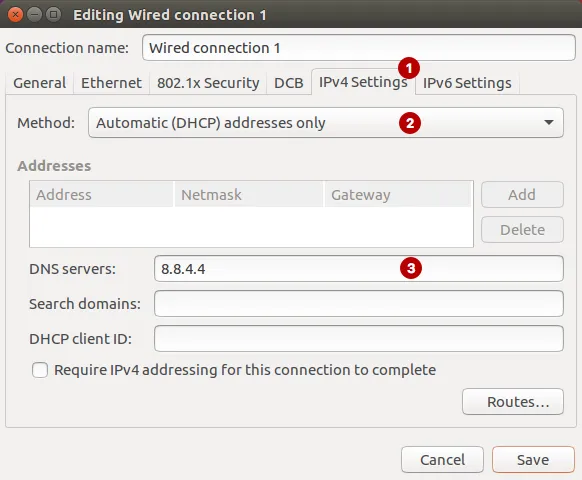 Enter DNS server in Ubuntu to fix DNS leak