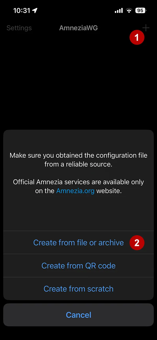 Import AmneziaWG config from file on iOS