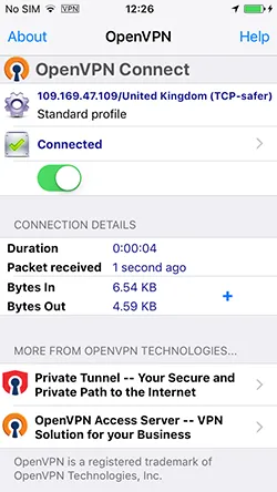 Успешное подключение к OpenVPN на iOS