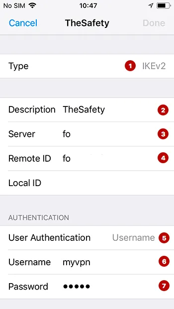 Username and Password of IKEv2 VPN on iOS