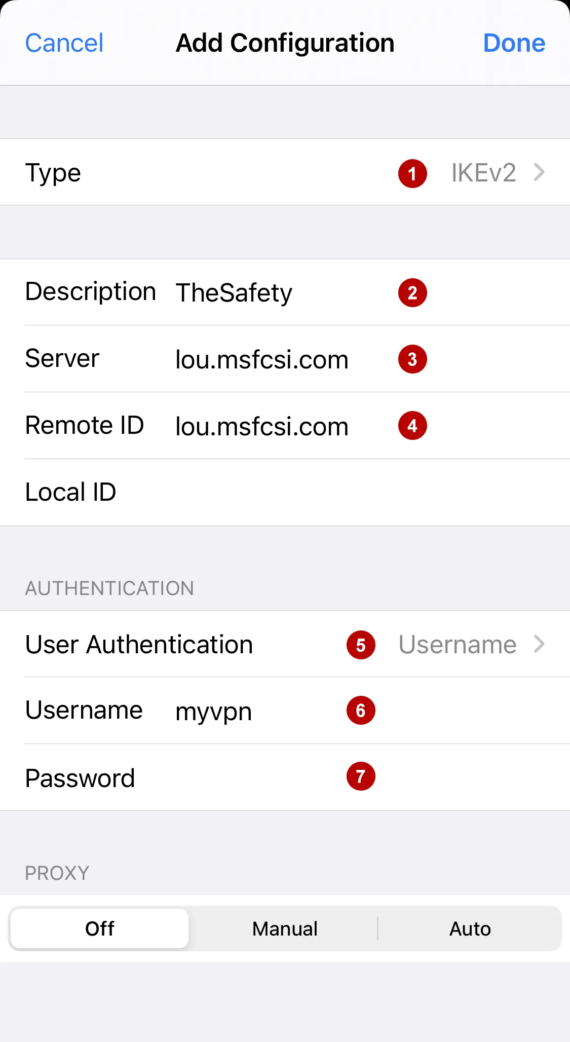 Username and password of IKEv2 VPN on iOS 15