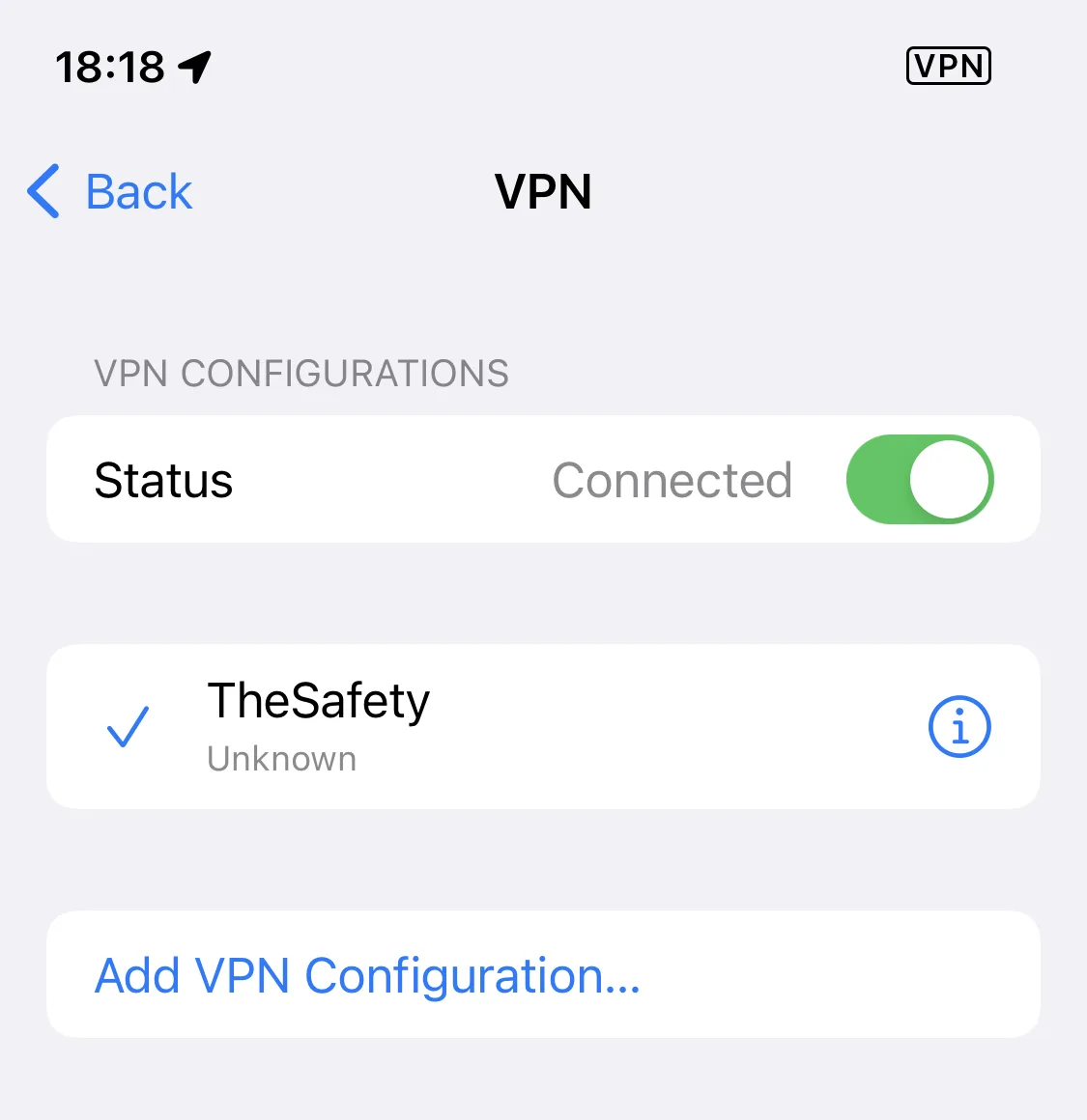 Successful connection to IKEv2 VPN on iOS 15