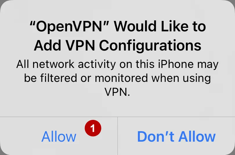 Allow adding a new OpenVPN profile on iOS 15