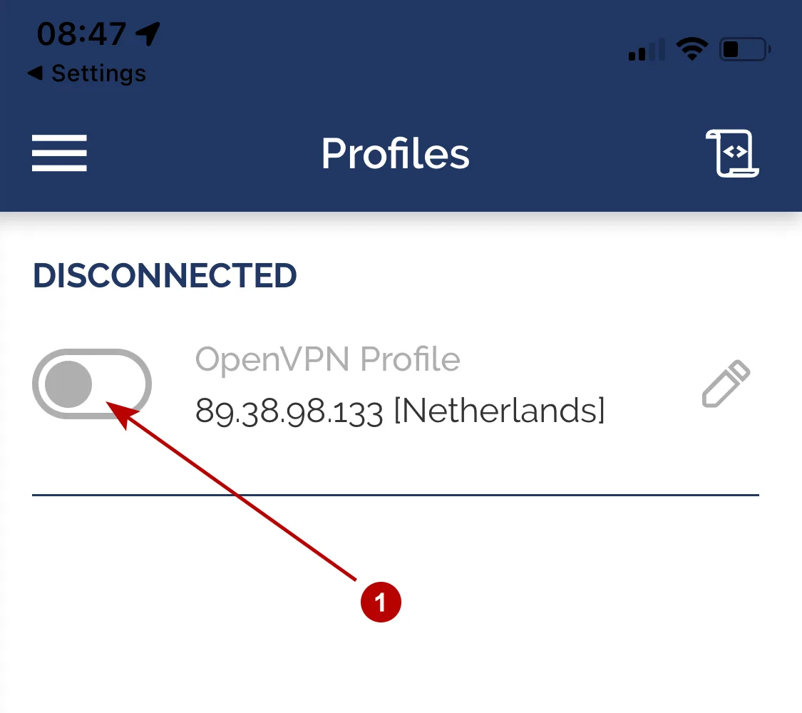 Подключитесь к OpenVPN на iOS 15