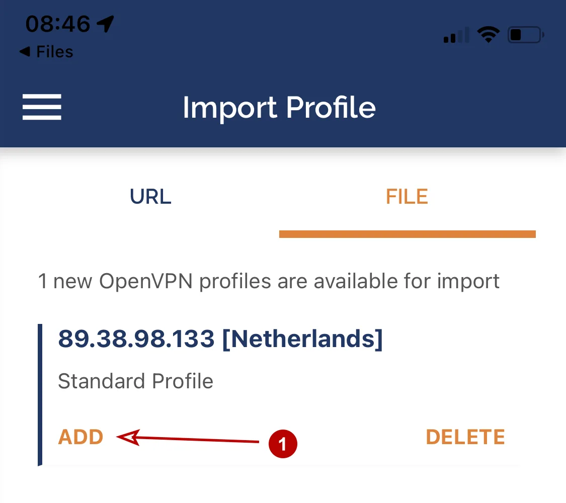 Добавить OpenVPN профиль на iOS 15