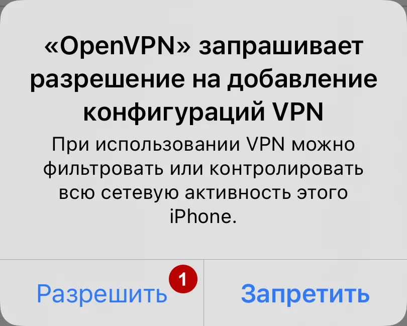 Разрешите добавить новый OpenVPN профиль на iOS 15