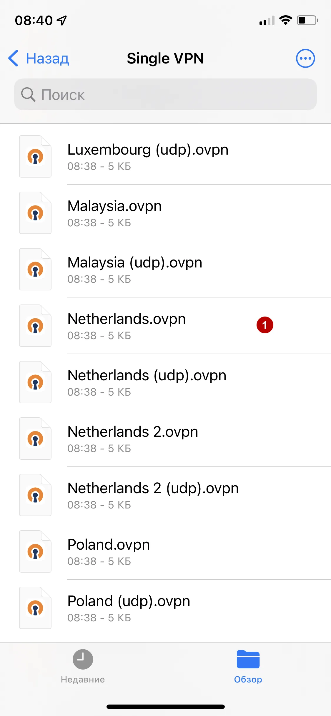 Импорт OpenVPN файлов в OpenVPN Connect на iOS 15